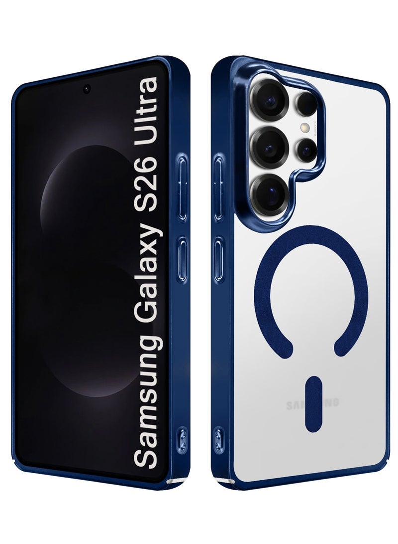 CATANES Electroplated Magnetic Transparent Case for S26 Ultra - Camera Guard and Shock-Resistant Frame with Privacy Screen Protector - Midnight Blue - Image 2